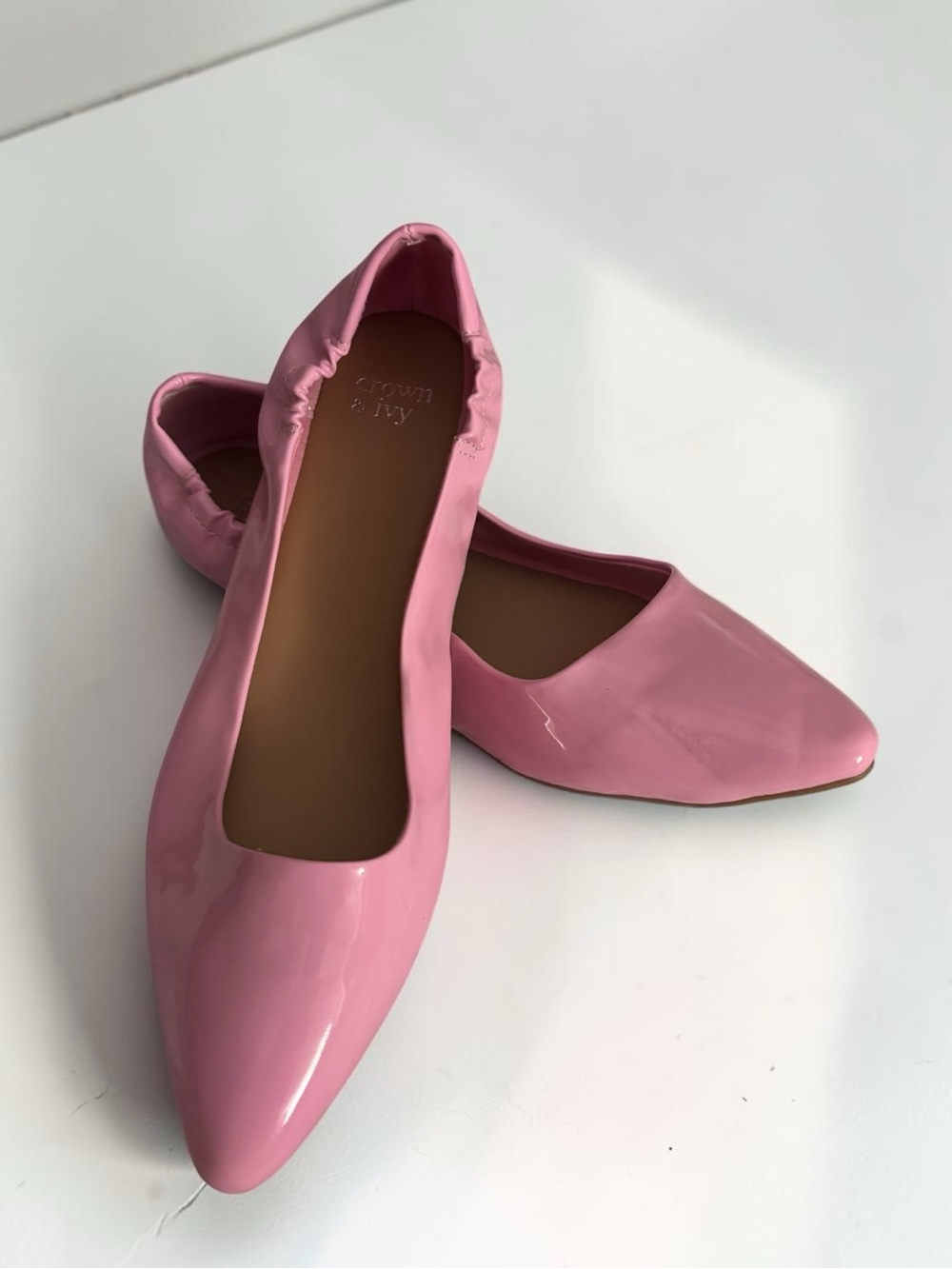 Crown & Ivy Jessica Pink Patent Pointed Toe Ballet Flats Size 8.5M NWOT